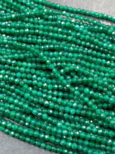 Natural Green Jade Gemstone Bead Faceted 2mm 3mm Round Beads, Gorgeous Natural Green Color Jade Stone Beads 15"