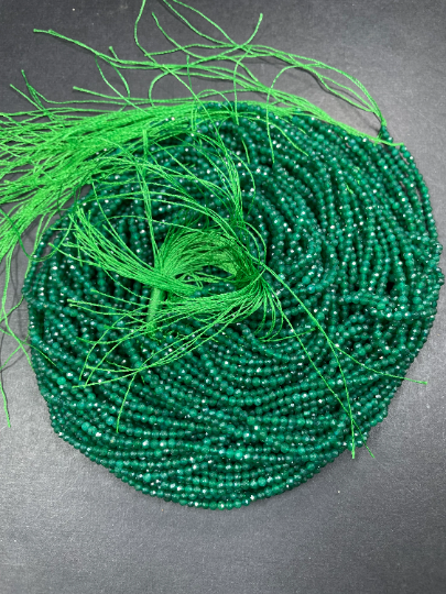 Natural Green Jade Gemstone Bead Faceted 2mm 3mm Round Beads, Gorgeous Natural Green Color Jade Stone Beads 15"