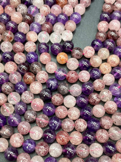 Natural Mixed Gemstone Bead 6mm 8mm 10mm Round Beads, Gorgeous Natural Purple Amethyst & Pink Strawberry Quartz Beads, Excellent Quality Stone Beads
