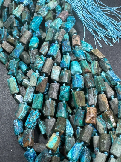 AAA Natural Chrysocolla Gemstone Bead Faceted 8x12mm Tube Shape Bead, Gorgeous Natural Turquoise Blue Color Chrysocolla Beads, 15.5"