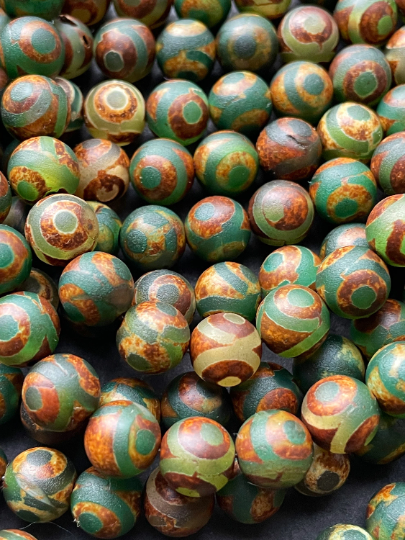 Natural Tibetan Stone Bead 6mm 8mm Round Bead, Beautiful Brown Green Color Tibetan Gemstone. Great Quality Full Strand 15.5”