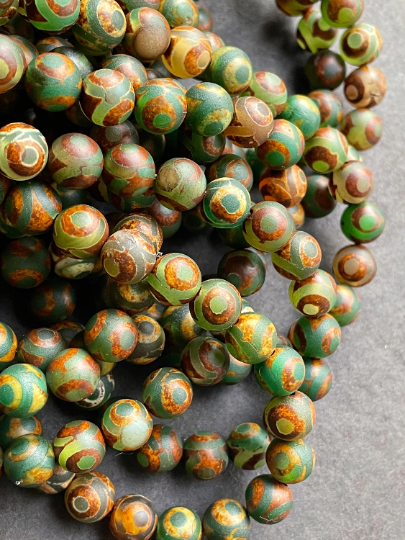 Natural Tibetan Stone Bead 6mm 8mm Round Bead, Beautiful Brown Green Color Tibetan Gemstone. Great Quality Full Strand 15.5”