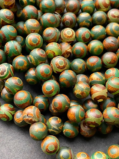 Natural Tibetan Stone Bead 6mm 8mm Round Bead, Beautiful Brown Green Color Tibetan Gemstone. Great Quality Full Strand 15.5”