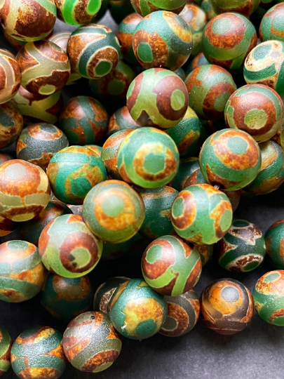 Natural Tibetan Stone Bead 6mm 8mm Round Bead, Beautiful Brown Green Color Tibetan Gemstone. Great Quality Full Strand 15.5”