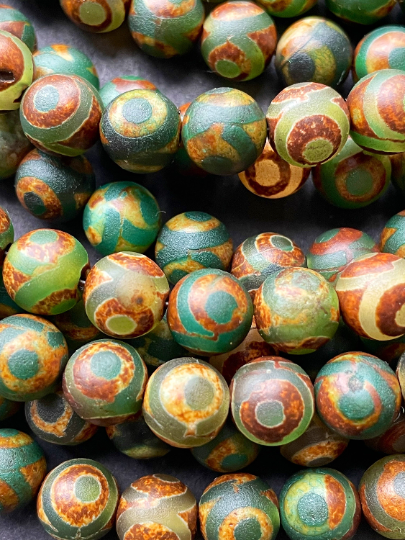 Natural Tibetan Stone Bead 6mm 8mm Round Bead, Beautiful Brown Green Color Tibetan Gemstone. Great Quality Full Strand 15.5”