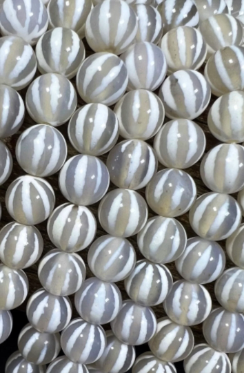 NATURAL Gemstone Tibetan beads hand Painted Agate, 8mm Round Shape, Striped, Beautiful White Color Full Strand 15.5”