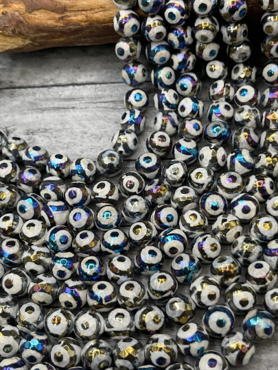 Mystic Natural Galaxy Tibetan Gemstone Bead Faceted 6mm 8mm 10mm 12mm Round Beads, Gorgeous Galaxy Purple Color Eye Design Tibetan Beads 15.5" Strand