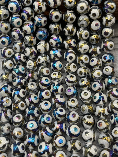 Mystic Natural Galaxy Tibetan Gemstone Bead Faceted 6mm 8mm 10mm 12mm Round Beads, Gorgeous Galaxy Purple Color Eye Design Tibetan Beads 15.5" Strand