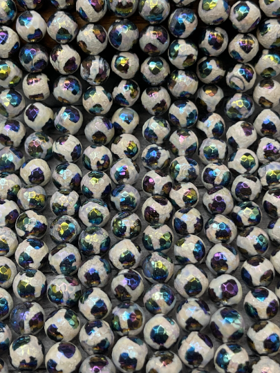 Mystic Natural Galaxy Tibetan Gemstone Bead Faceted 6mm 8mm 10mm 12mm Round Beads, Gorgeous Galaxy Purple Color Soccer Ball Design Tibetan Beads 15.5" Strand