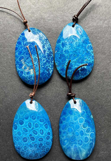 Beautiful Natural Fossil Coral Stone Pendant 30x45mm Teardrop Shape. Beautiful Blue Color Fossil Coral Gemstone Pendant Great Quality Pendant
