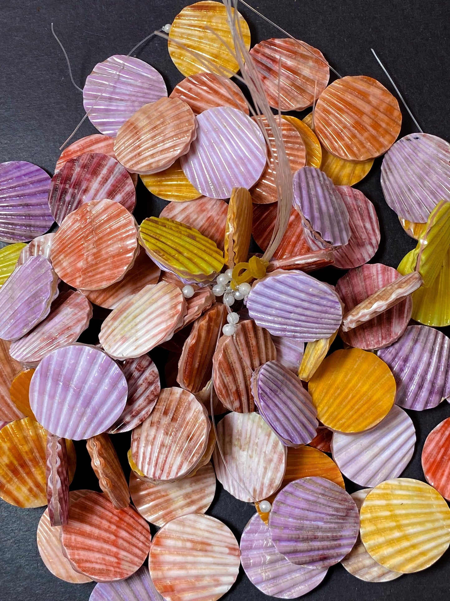 Natural Spiny Oyster Shell Bead Ribbed Coin Shape 20mm 25mm 30mm Gorgeous Colorful Beads Loose Bead Loose Oyster Shell Half Strand 7.5"