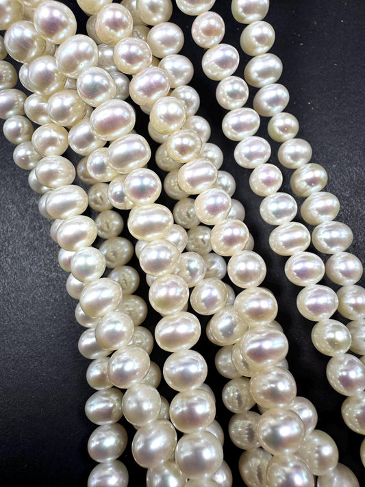 100% Natural fresh water pearls beads. Natural white color round beads . Excellent quality. Full strand.