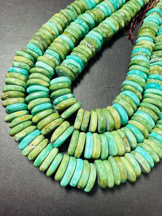Beautiful Blue Green turquoise stone bead. Heishi shaped natural gemstone bead. Real nice quality. Full strand. 16''