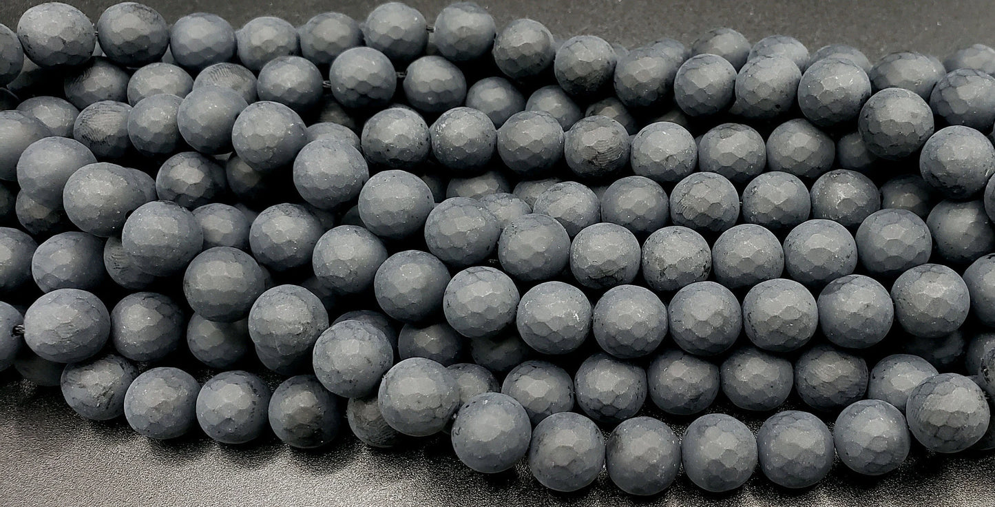 Matte Faceted Black Onyx Beads: Natural Gemstone Round Beads 4-12mm