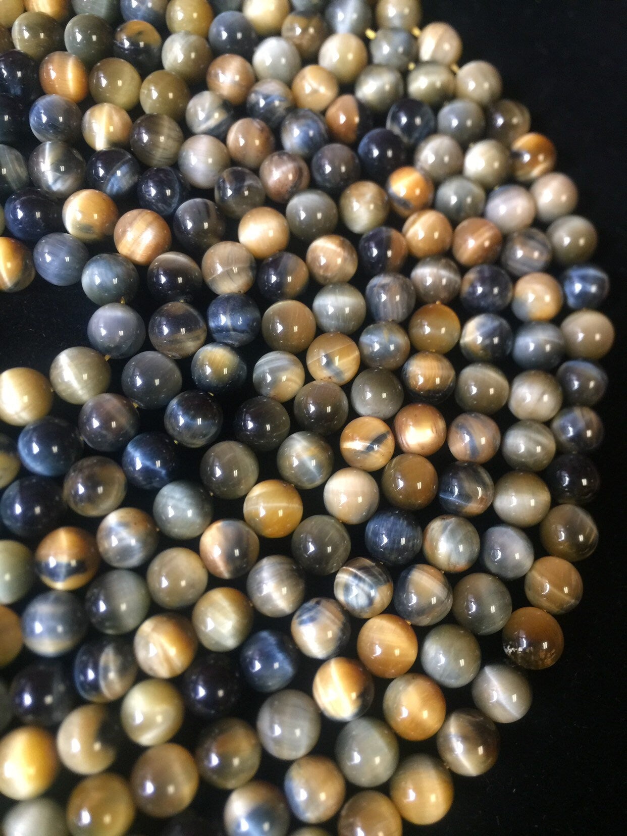 Natural HONEY BLUE tiger eye beads . Golden blue color multi color tiger eye beads 4mm 6mm 8mm 10mm 12mm round bead . Bead strand 15.5