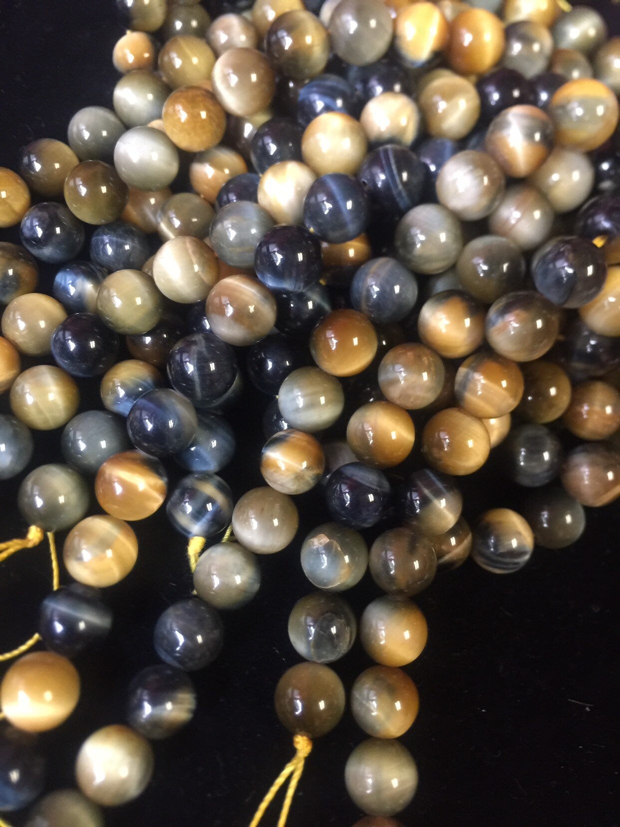 Natural HONEY BLUE tiger eye beads . Golden blue color multi color tiger eye beads 4mm 6mm 8mm 10mm 12mm round bead . Bead strand 15.5