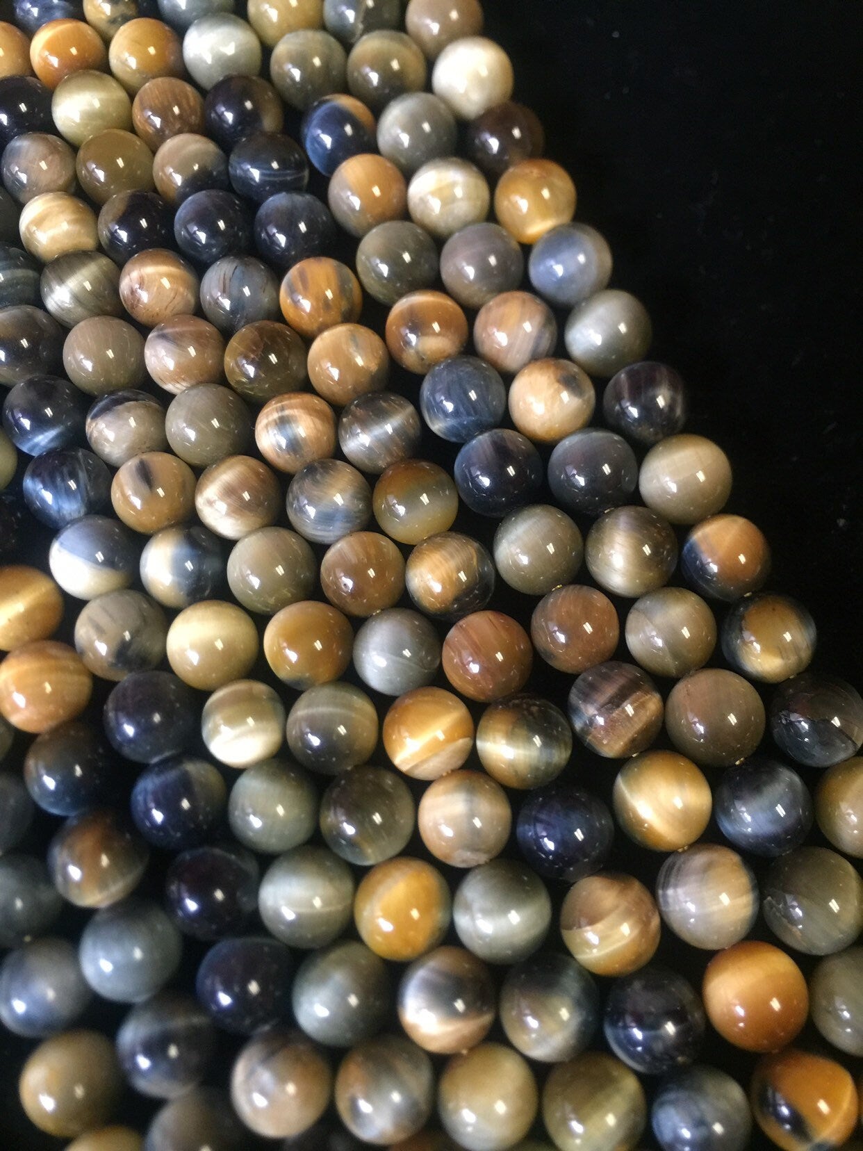 Natural HONEY BLUE tiger eye beads . Golden blue color multi color tiger eye beads 4mm 6mm 8mm 10mm 12mm round bead . Bead strand 15.5
