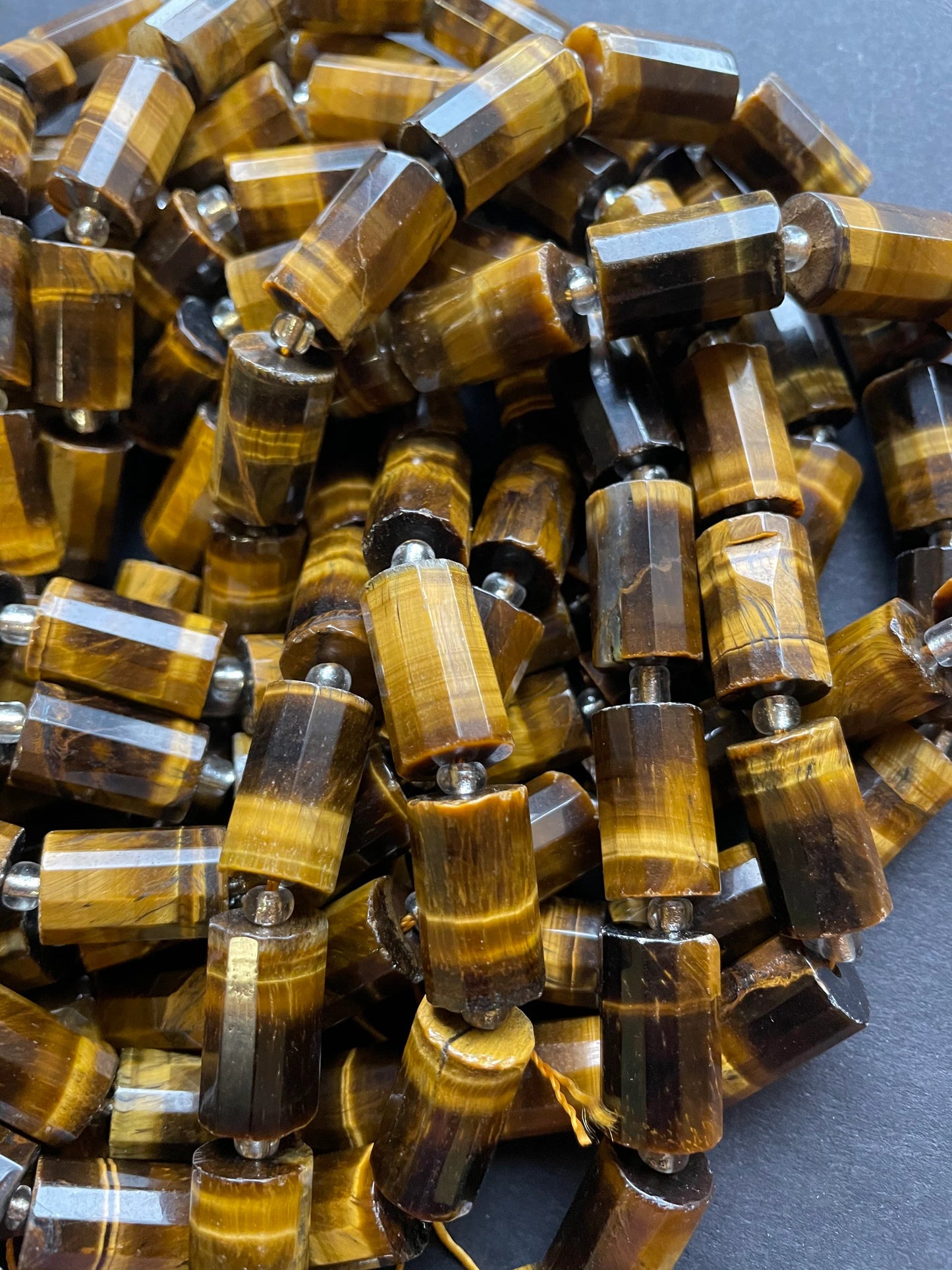 AAA Natural Tiger Eye. 12x18-11x20mm Tube Faceted Tiger Eye Bead. Gorgeous Natural Golden Brown Color Bead. Great Quality Gemstone 15.5”