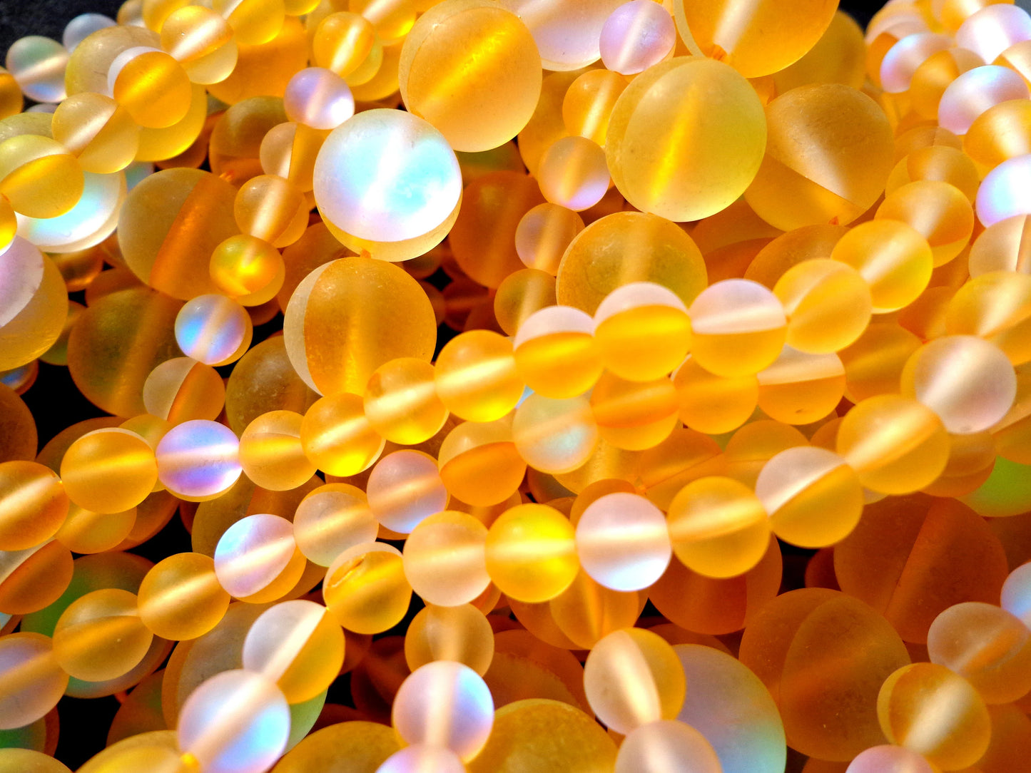 Frosted Aura Quartz Beads, 8mm,10mm,12mm beads, Round Beads, Beautiful Rainbow Matte yellow Beads, Great Quality Beads, Full Strand 15.5 inches