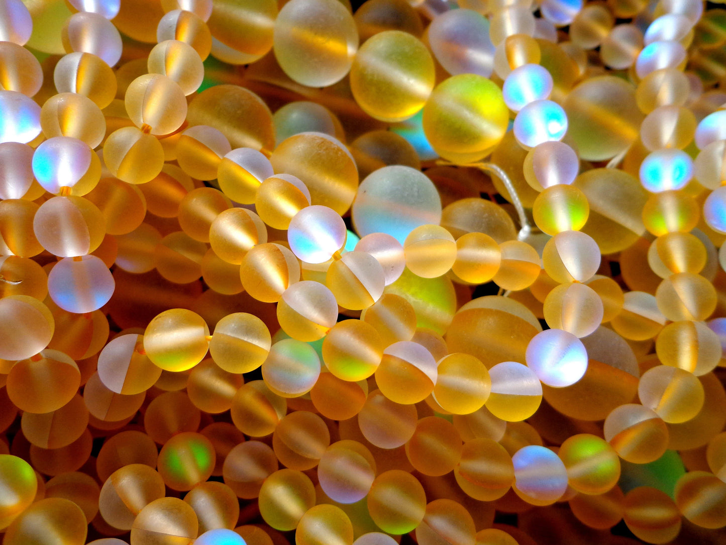 Frosted Aura Quartz Beads, 8mm,10mm,12mm beads, Round Beads, Beautiful Rainbow Matte yellow Beads, Great Quality Beads, Full Strand 15.5 inches