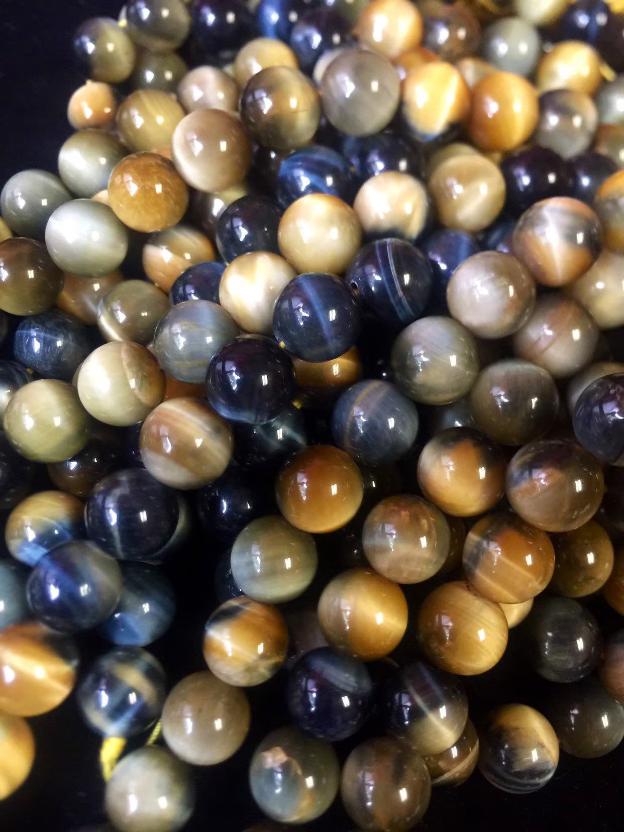 Natural HONEY BLUE tiger eye beads . Golden blue color multi color tiger eye beads 4mm 6mm 8mm 10mm 12mm round bead . Bead strand 15.5