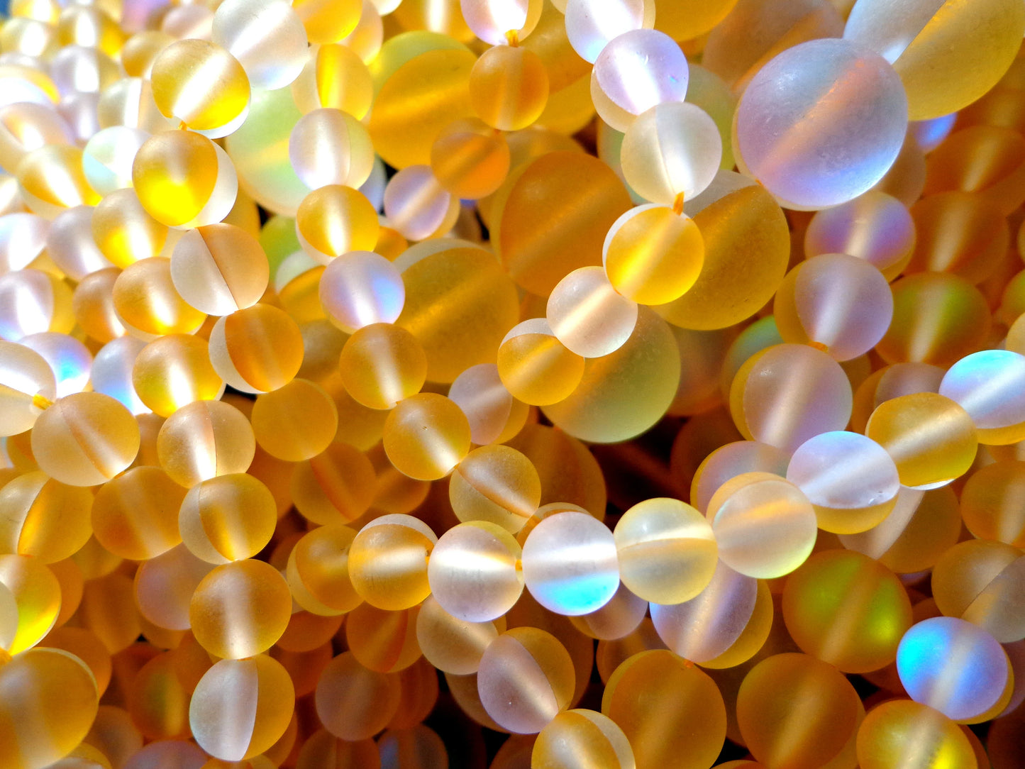 Frosted Aura Quartz Beads, 8mm,10mm,12mm beads, Round Beads, Beautiful Rainbow Matte yellow Beads, Great Quality Beads, Full Strand 15.5 inches