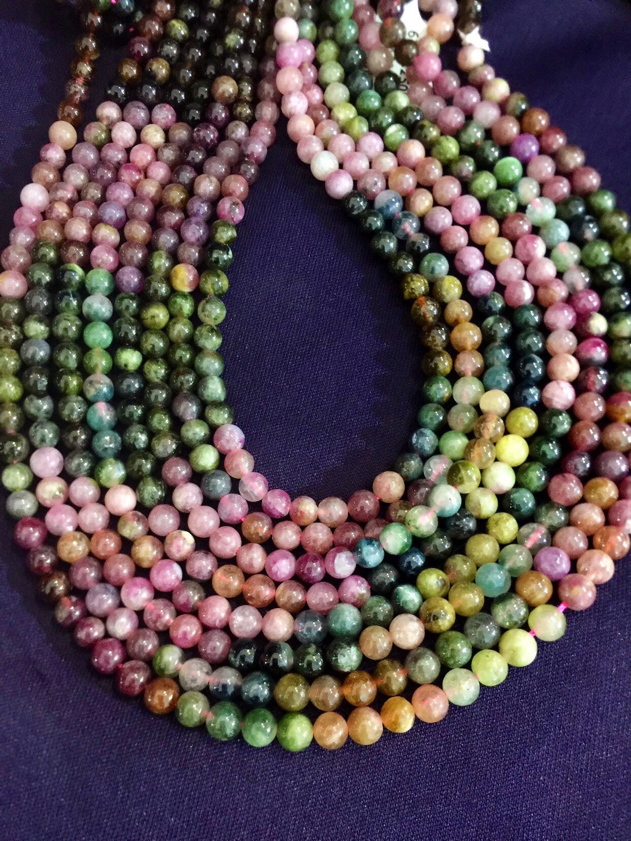 Gemstone beads tourmaline beads. 5mm round beads . Multi color beads. Yellow . Pink green natural gemstone beads . Full strand 15.5” beads