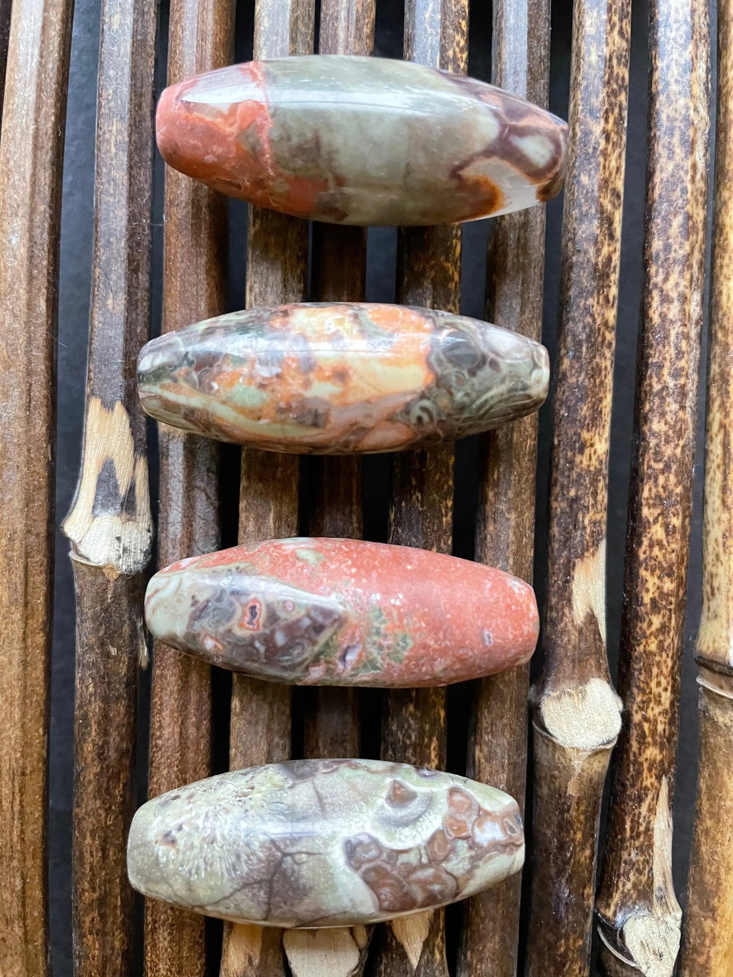 Natural Ocean Jasper Stone Pendant. 14x50mm Tuba Shape Pendant. Gorgeous Brown Orange Color Gemstone Pendant