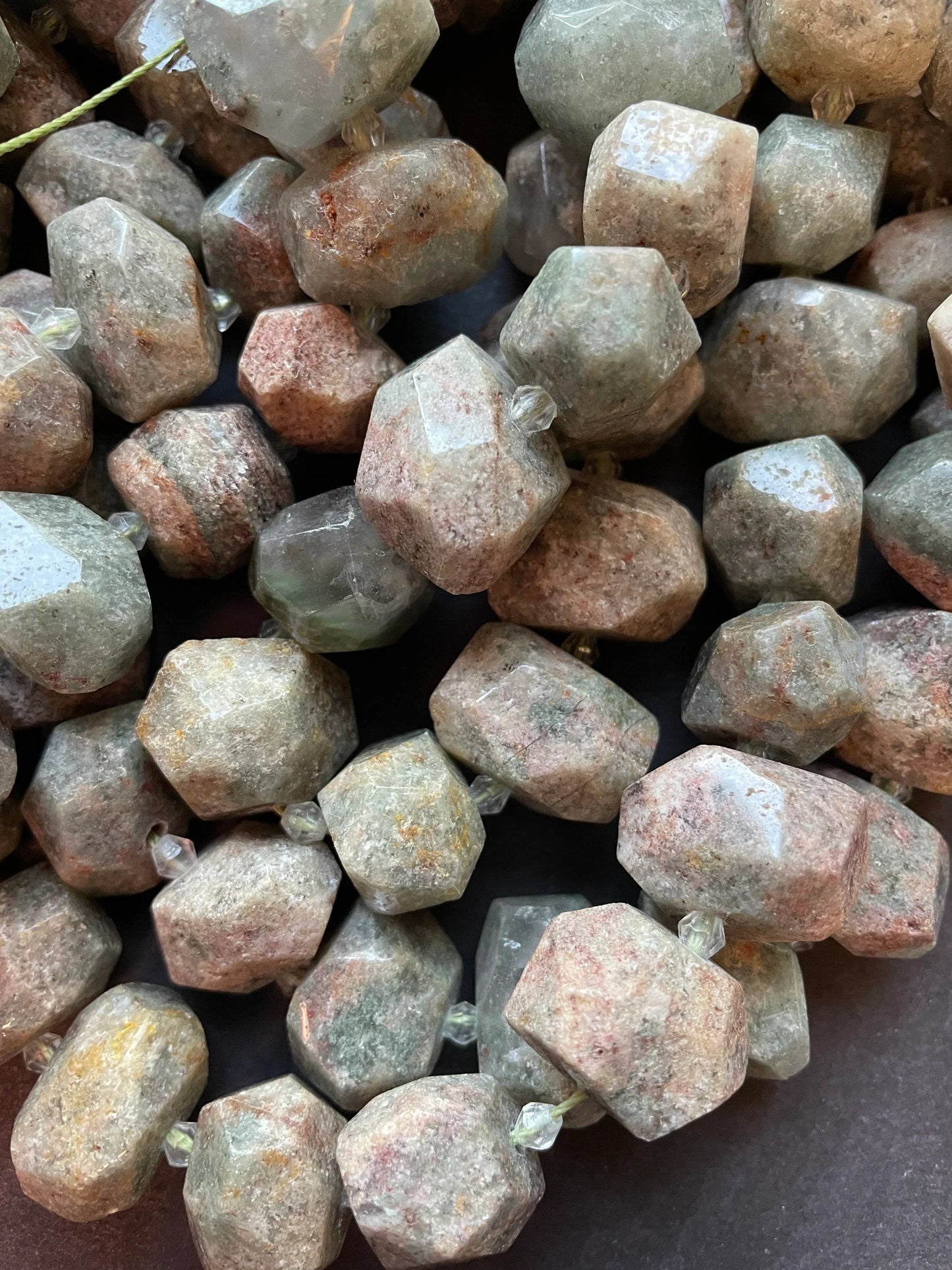Natural green garnet stone bead. Faceted nugget shape 16x20mm beautiful natural organic green color gemstone. 15.5” strand
