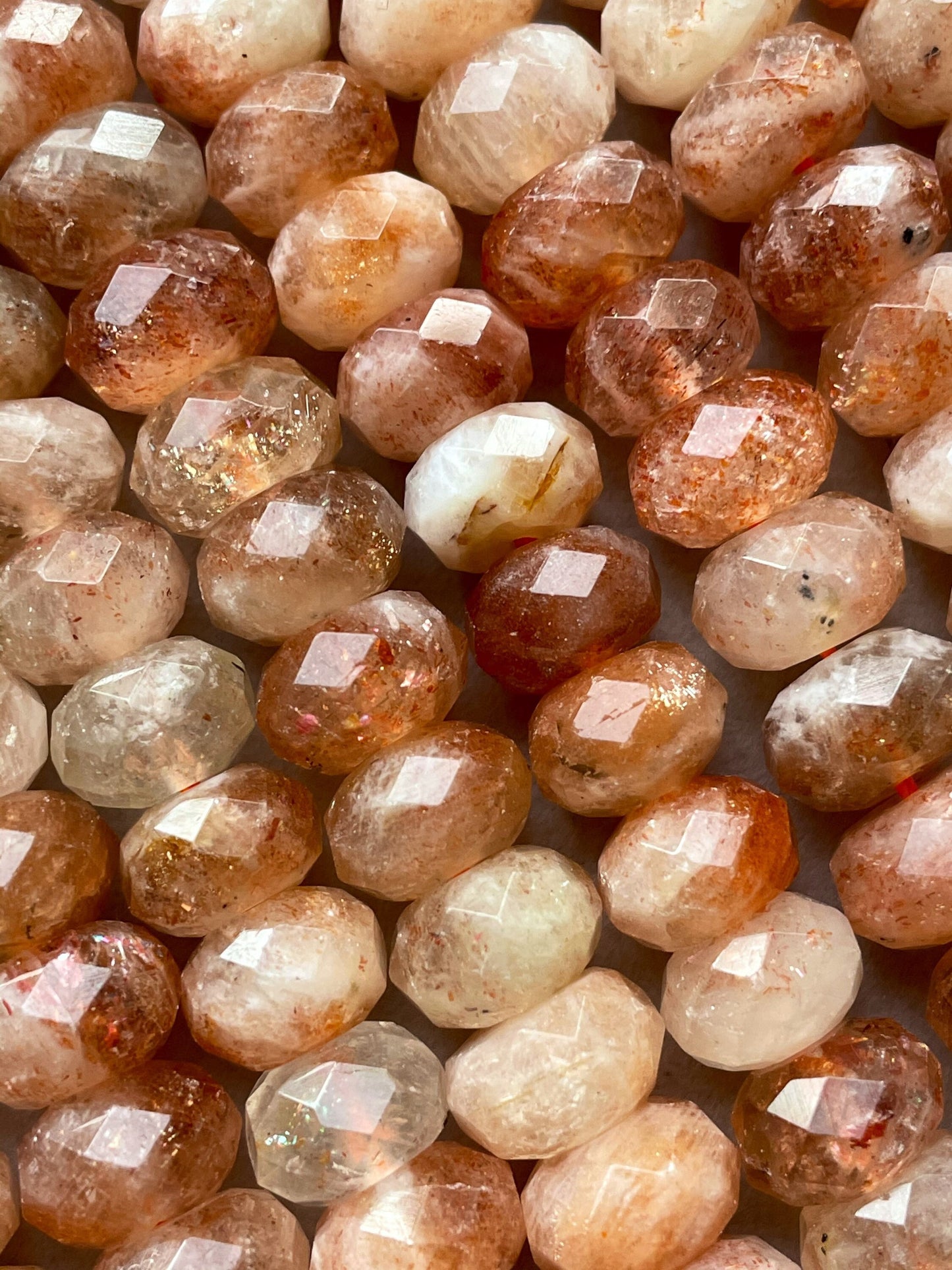 Natural fire sunstone bead. Faceted 5x7mm 6x10mm Rondelle bead. Gorgeous natural orange red fire color sunstone bead . Nice quality gemstone