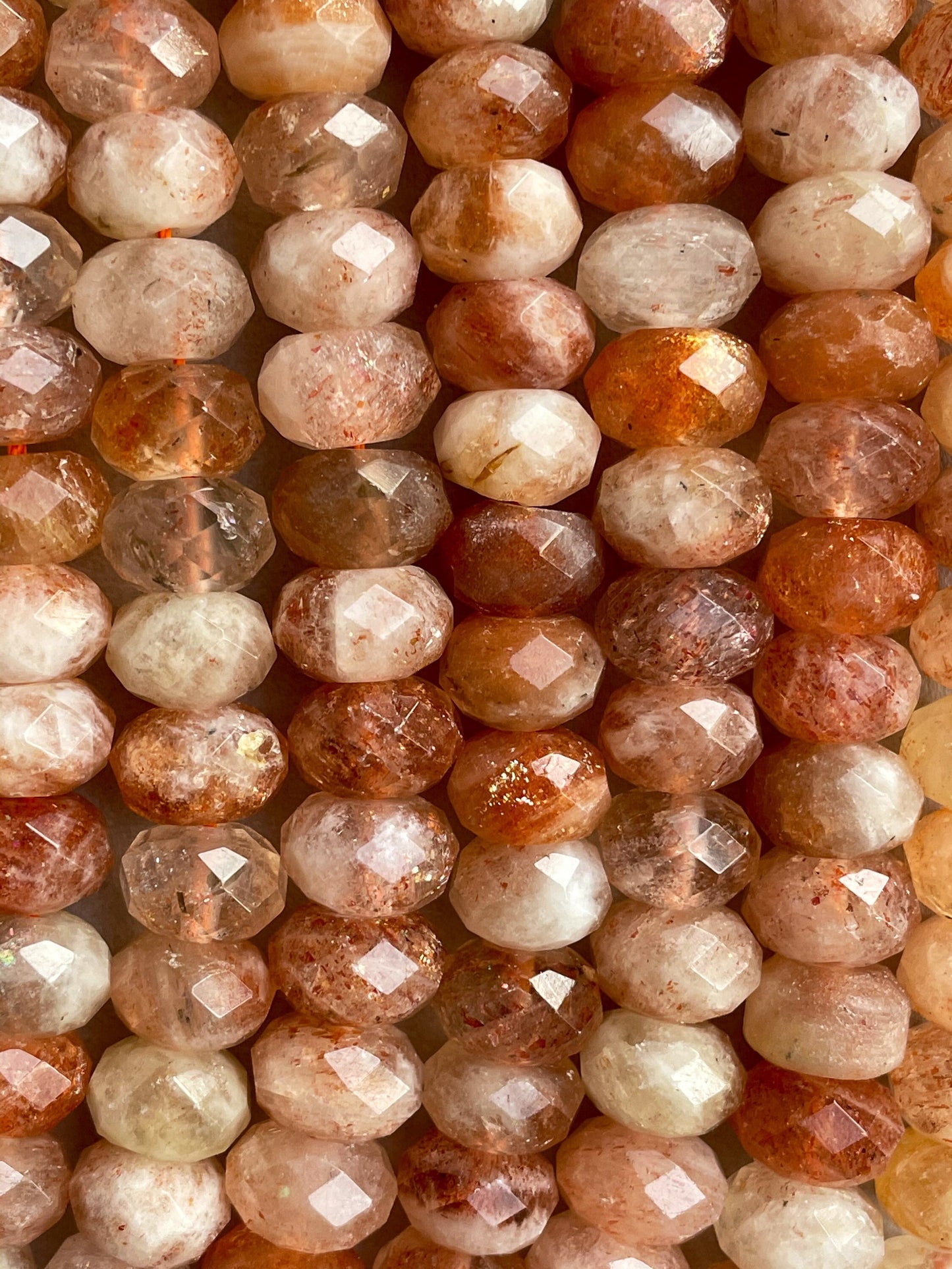 Natural fire sunstone bead. Faceted 5x7mm 6x10mm Rondelle bead. Gorgeous natural orange red fire color sunstone bead . Nice quality gemstone