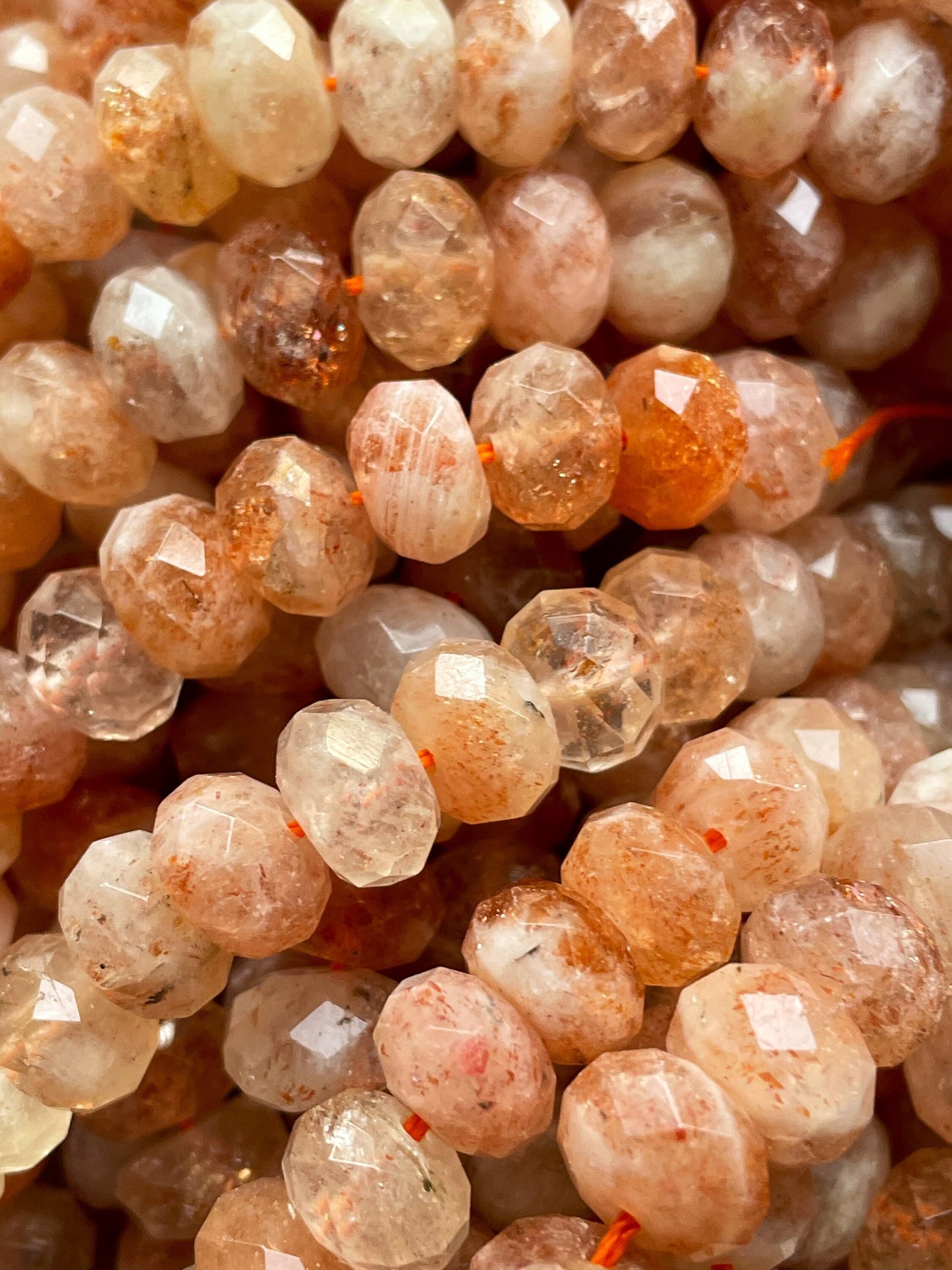 Natural fire sunstone bead. Faceted 5x7mm 6x10mm Rondelle bead. Gorgeous natural orange red fire color sunstone bead . Nice quality gemstone
