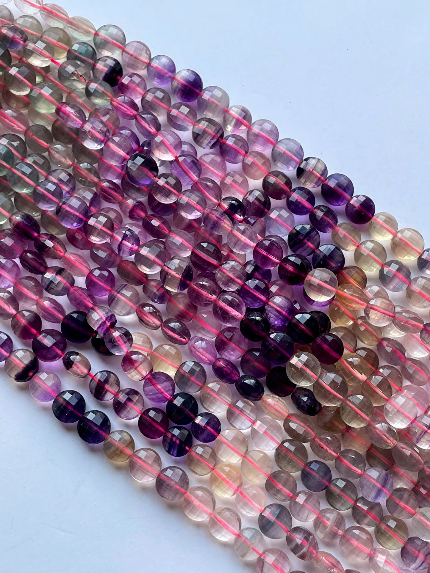 AAA Natural fluorite stone bead. Faceted 10mm coin shape bead. Gorgeous natural purple green color with yellow fluorite gemstone 15.5”/ 7.5"