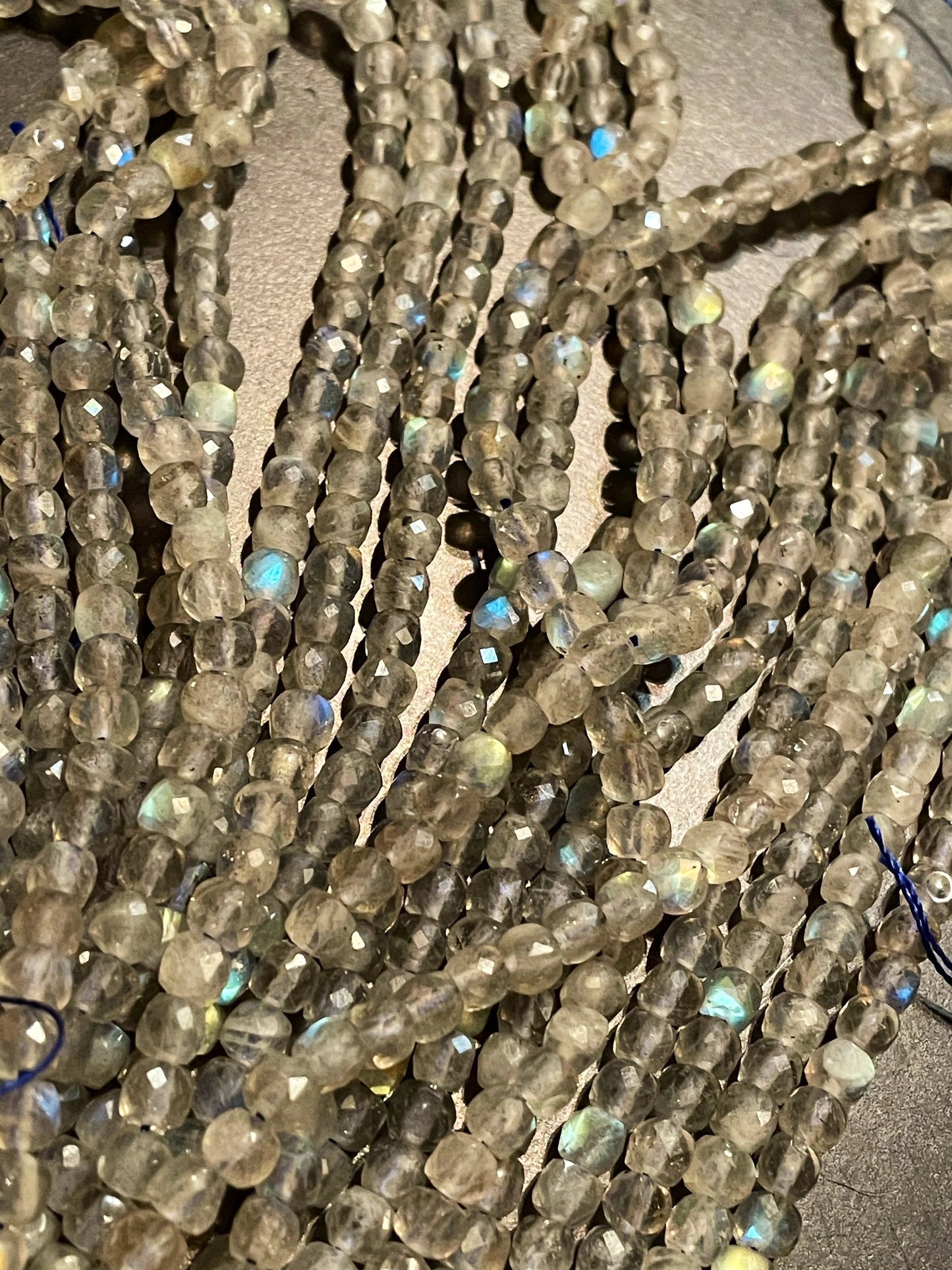 AAA Natural blue flash labradorite stone bead. Faceted 4mm square shape bead. Gorgeous natural blue flash labradorite gemstone bead.15.5”