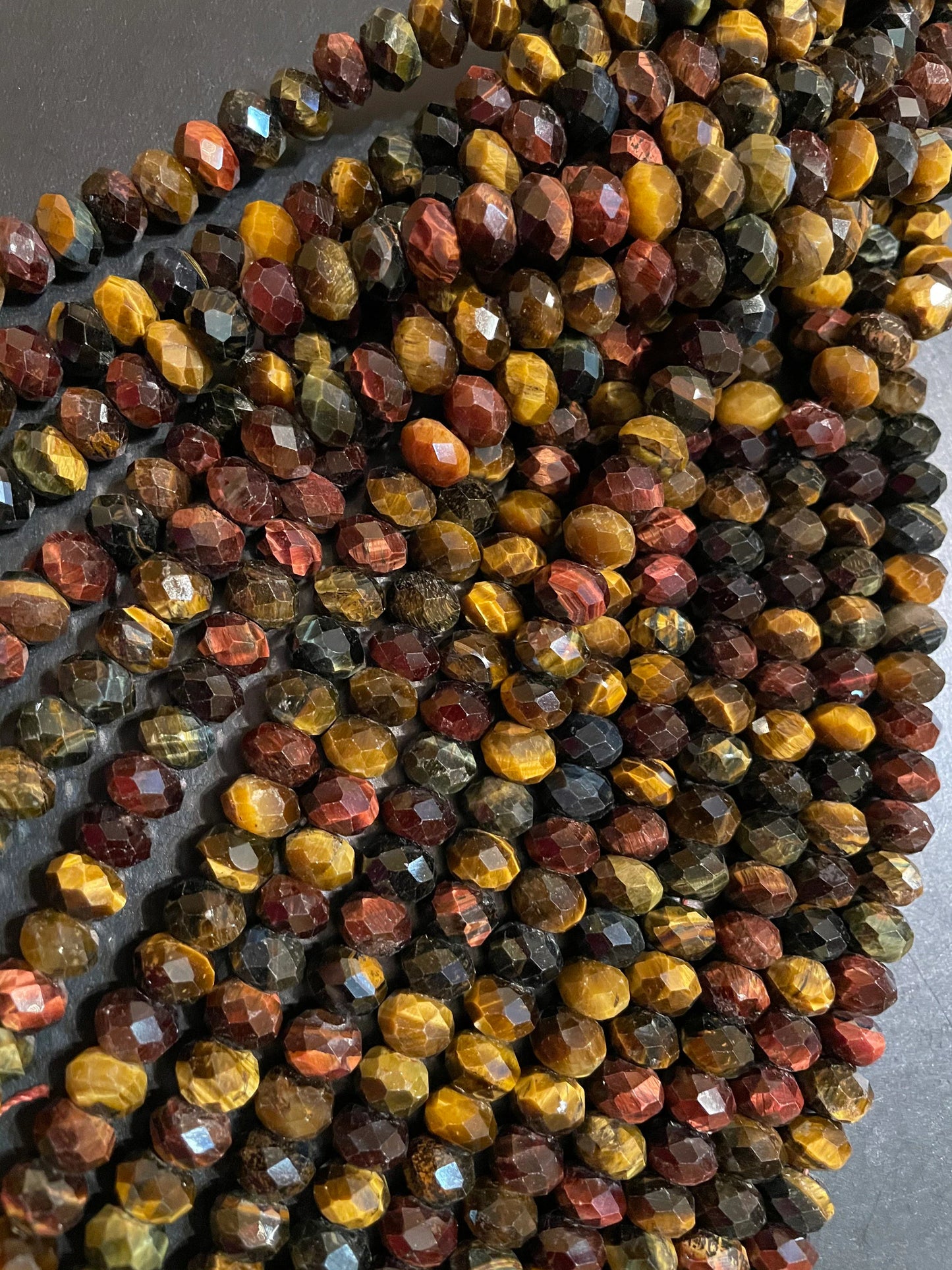 AAA Natural tiger eye stone bead. Faceted 5x8mm Rondelle bead. Beautiful natural MULTICOLOR tiger eye gemstone bead. Full strand 15.5” bead