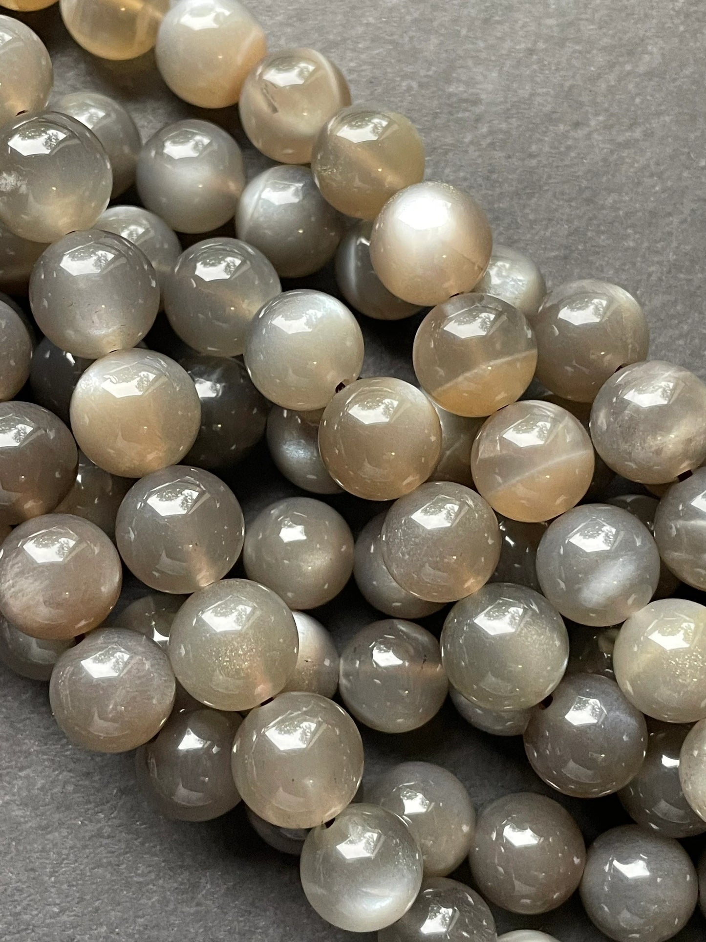 AAA Natural gray moonstone bead. 5mm, 6mm, 7mm, 8mm, 9mm, 10mm round stone bead. Beautiful natural rainbow flash on. Full strand 15.5”
