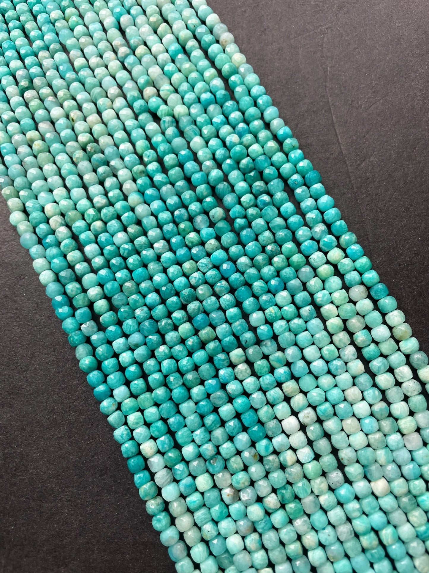 AAA Natural Amazonite Stone Bead. Faceted 4mm Cube Shape Bead. Gorgeous Natural Turquoise Blue Amazonite Gemstone Bead. Full Strand 15.5”