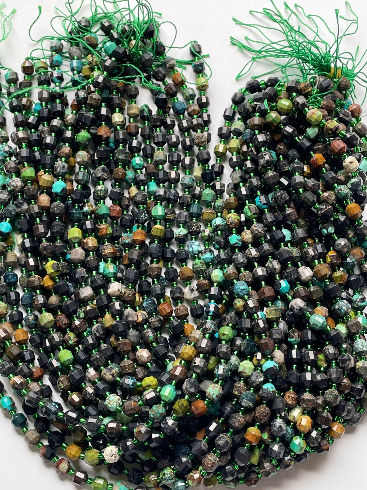 Natural turquoise stone bead. 6mm Faceted diamond cut shape bead. Beautiful natural blue turquoise with brown color turquoise. Full strand