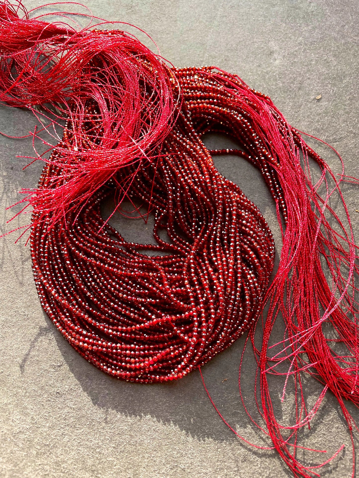 Ruby Red Crystal Beads: 2mm Round Strand (15.5")