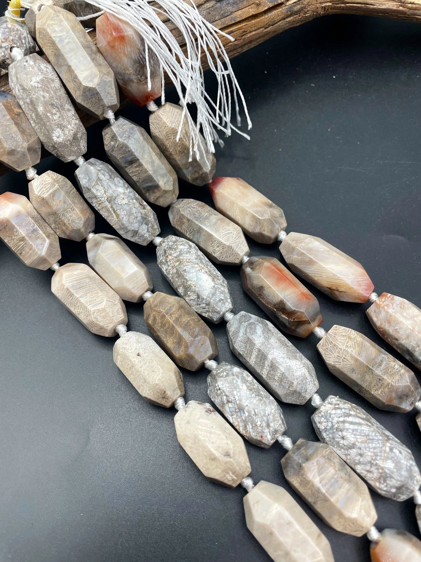 AAA Natural fossil coral stone bead. Faceted 14x40mm barrel shape. Gorgeous natural color fossil coral gemstone. High quality beads !