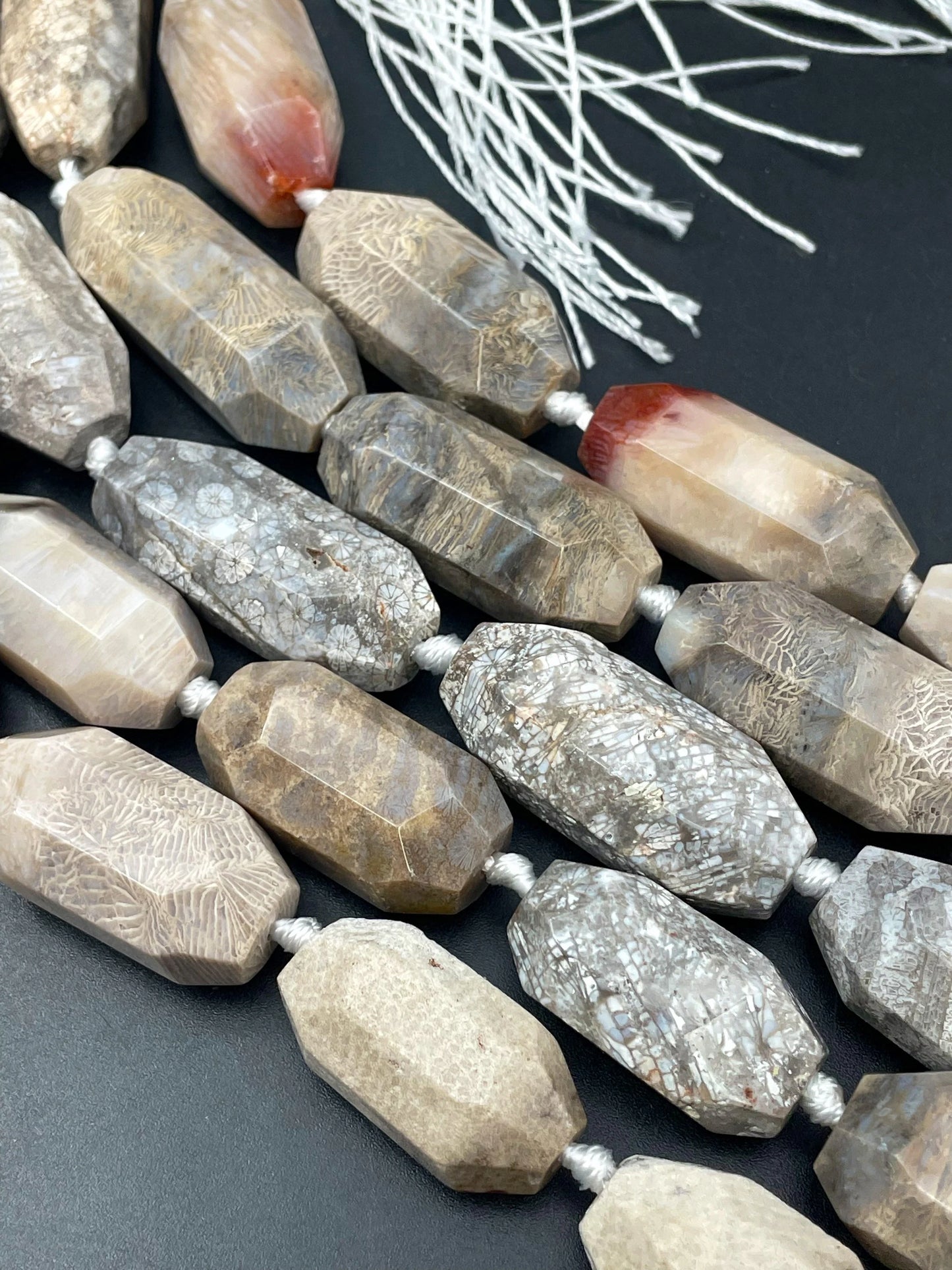 AAA Natural fossil coral stone bead. Faceted 14x40mm barrel shape. Gorgeous natural color fossil coral gemstone. High quality beads !
