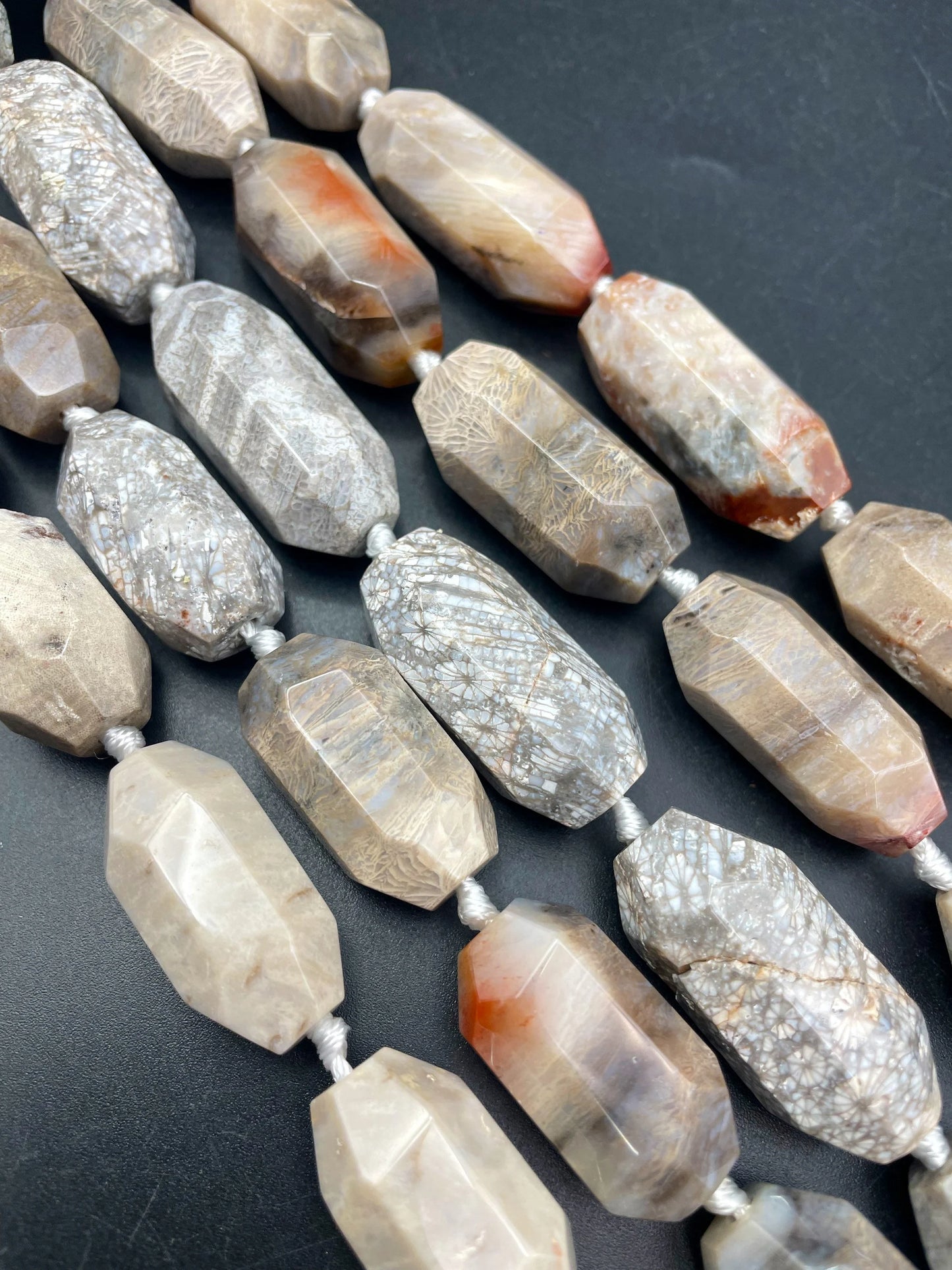 AAA Natural fossil coral stone bead. Faceted 14x40mm barrel shape. Gorgeous natural color fossil coral gemstone. High quality beads !