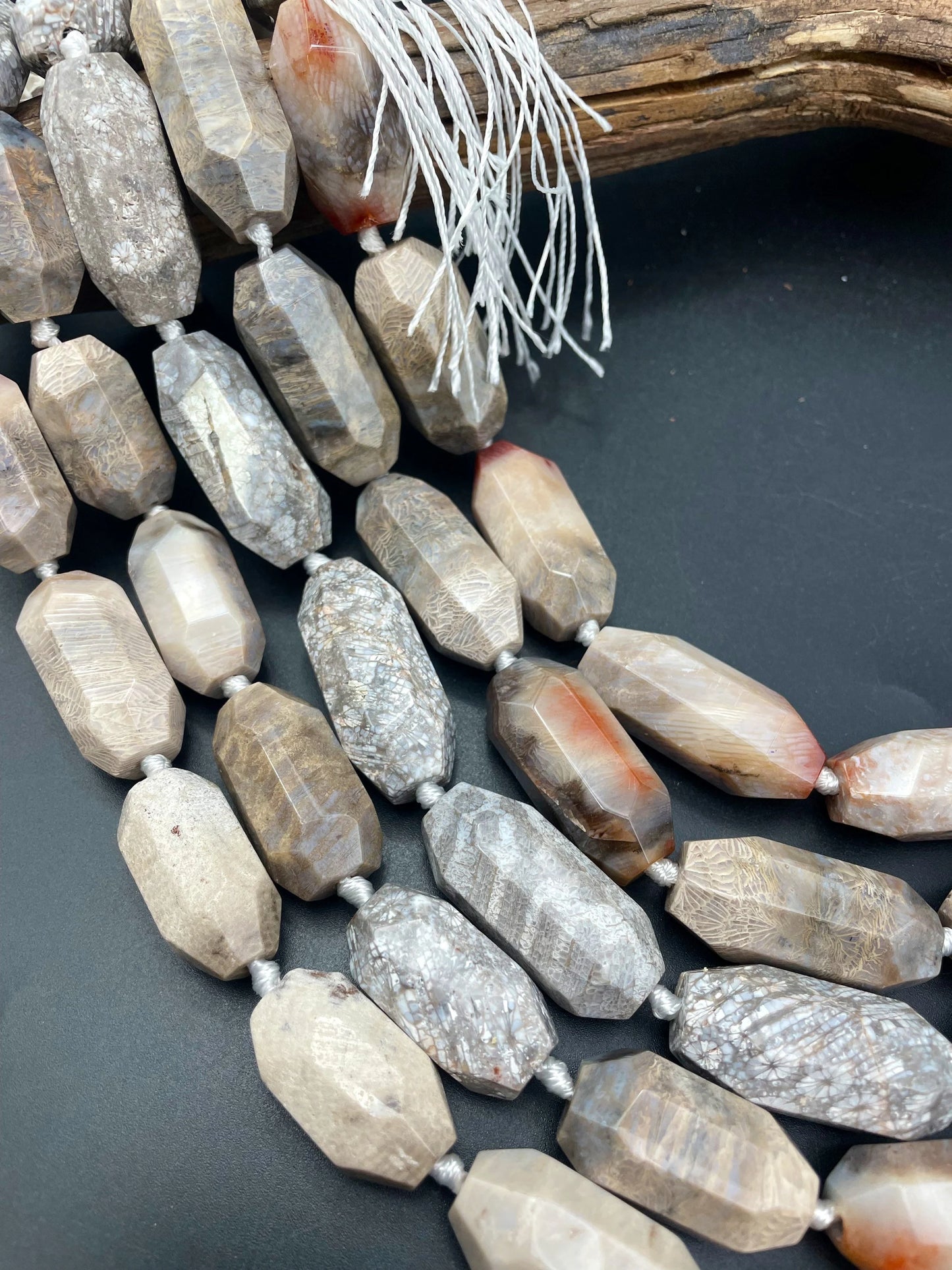AAA Natural fossil coral stone bead. Faceted 14x40mm barrel shape. Gorgeous natural color fossil coral gemstone. High quality beads !