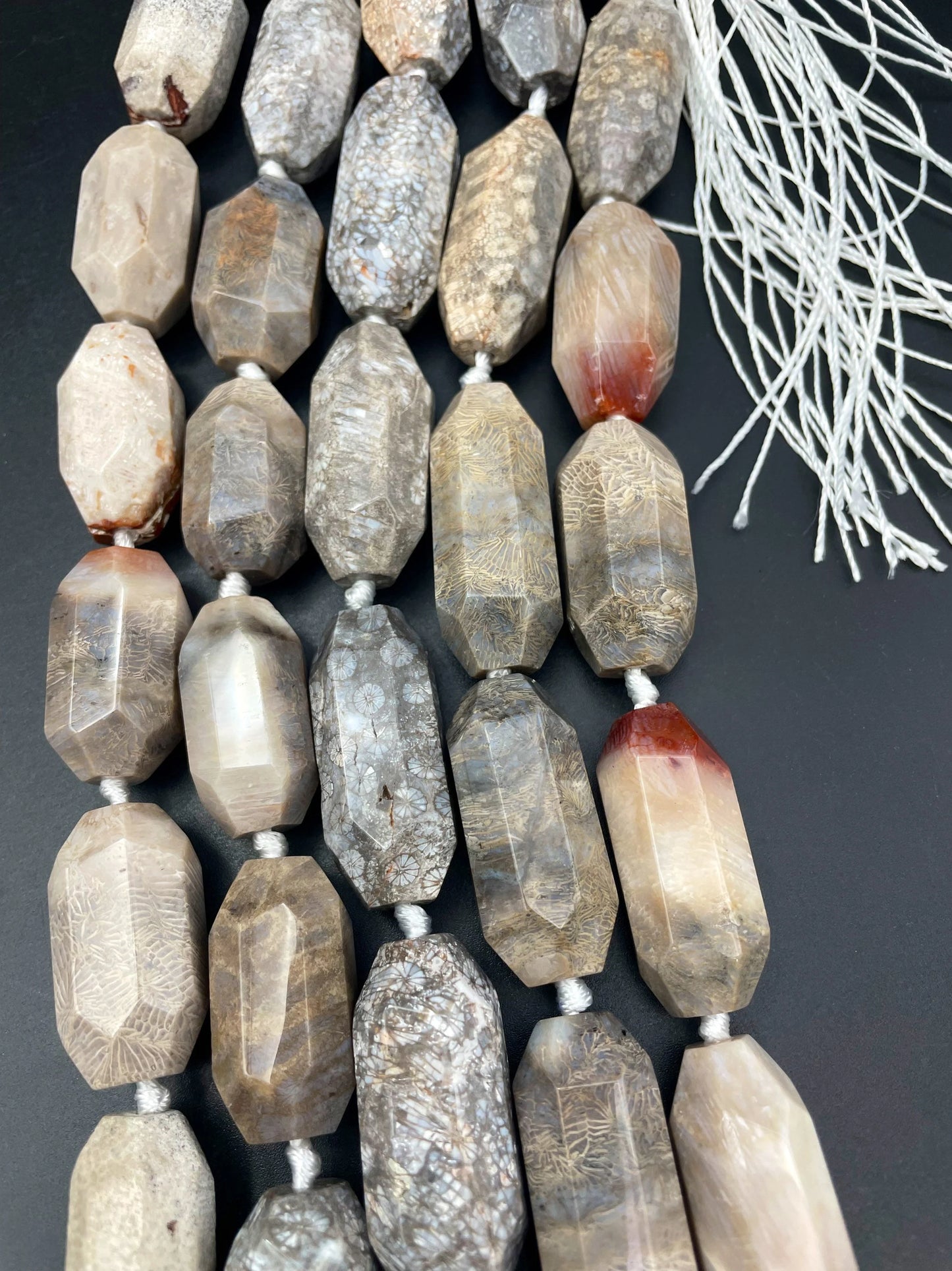 AAA Natural fossil coral stone bead. Faceted 14x40mm barrel shape. Gorgeous natural color fossil coral gemstone. High quality beads !