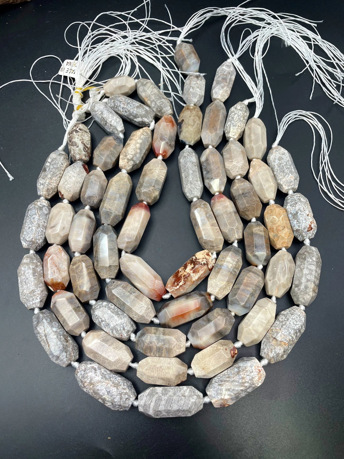 AAA Natural fossil coral stone bead. Faceted 14x40mm barrel shape. Gorgeous natural color fossil coral gemstone. High quality beads !