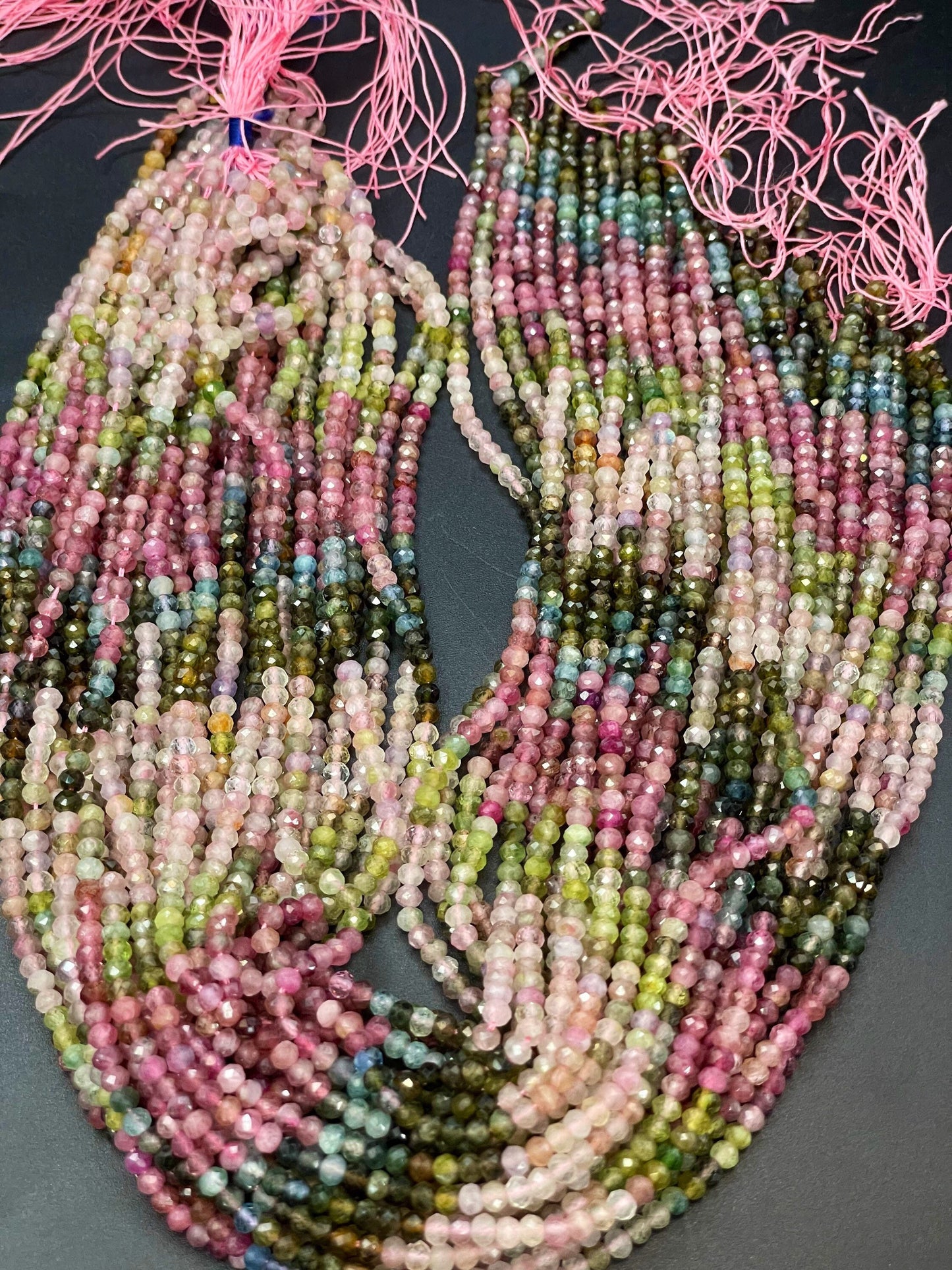 AAA Natural tourmaline gemstone bead. Faceted 3x4mm Rondelle Shape bead. Gorgeous natural multi color tourmaline gemstone bead. Full strand 15