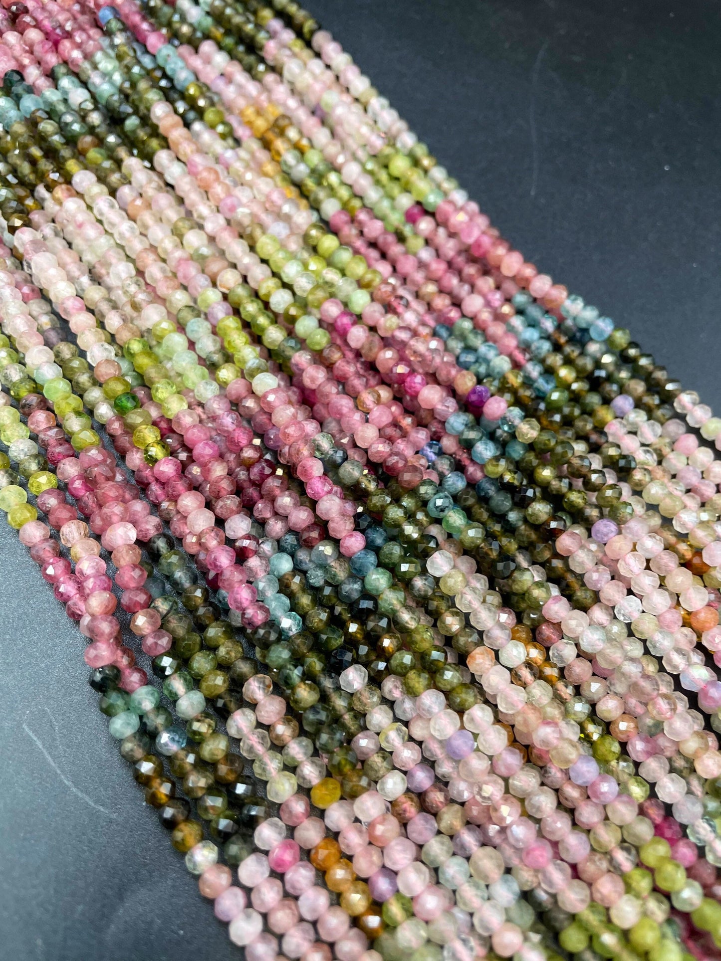 AAA Natural tourmaline gemstone bead. Faceted 3x4mm Rondelle Shape bead. Gorgeous natural multi color tourmaline gemstone bead. Full strand 15