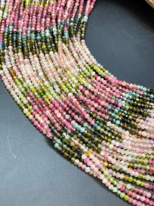 AAA Natural tourmaline gemstone bead. Faceted 3x4mm Rondelle Shape bead. Gorgeous natural multi color tourmaline gemstone bead. Full strand 15