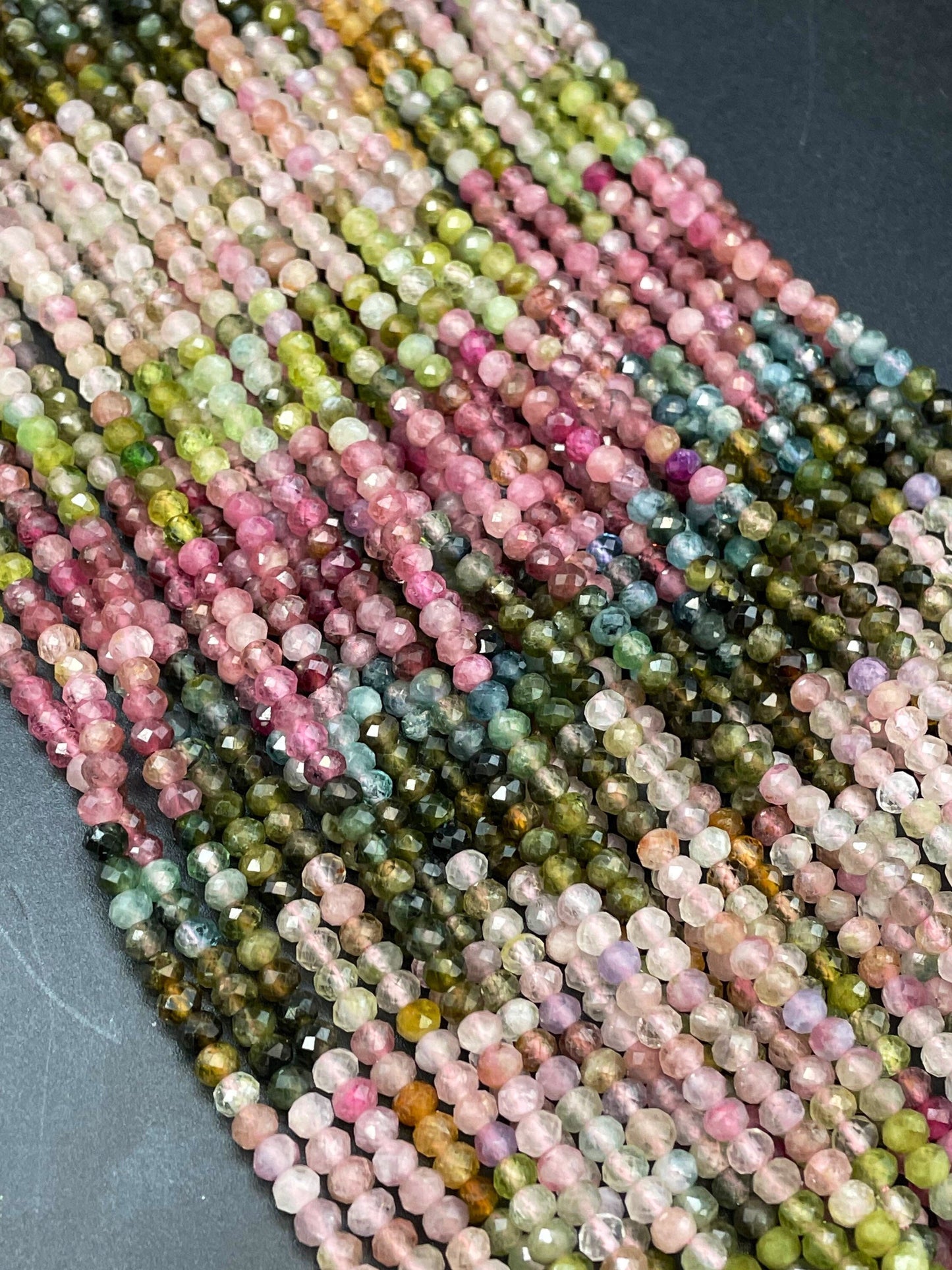 AAA Natural tourmaline gemstone bead. Faceted 3x4mm Rondelle Shape bead. Gorgeous natural multi color tourmaline gemstone bead. Full strand 15