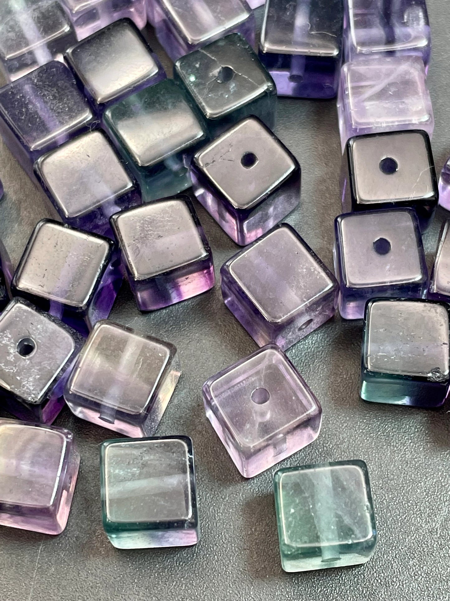 AAA Natural Fluorite Stone Bead 8x8mm Cube Shape. Gorgeous Green Purple Blue Natural Fluorite Bead. High Quality Gemstone Pendant!
